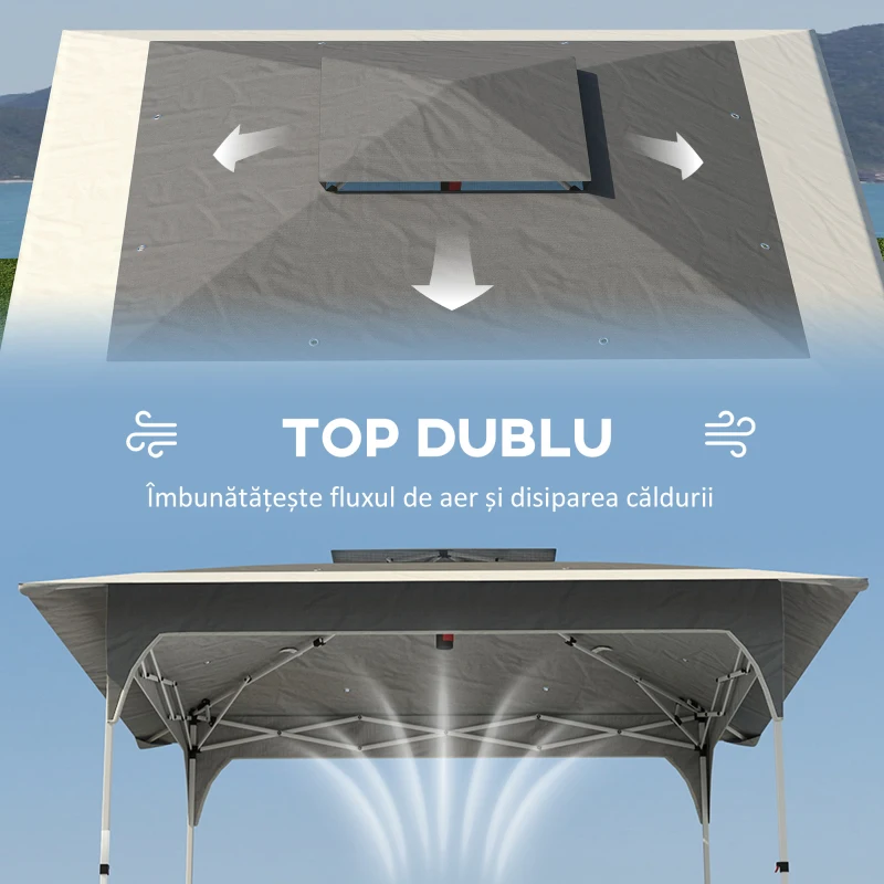 Outsunny Pavilion Pop-Up pliabil 3.5x3.5 m cu acoperiș dublu și geantă, din metal și material Oxford, gri închis