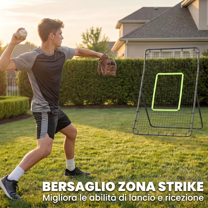 HOMCOM Rete Elastica Rimbalzo da Baseball, Rete per Lanci Battute di Baseball Rimbalzatore Portatile, Rete da Calcio, per Softball, 90x80x140cm, Nero