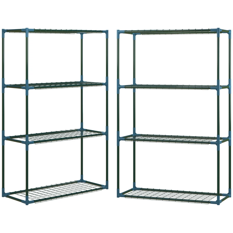 Outsunny Lot de 2 Étagères à Fleurs en acier 4 Niveaux Intérieur et Extérieur, support de plantes 70 x 27 x 110 cm, vert