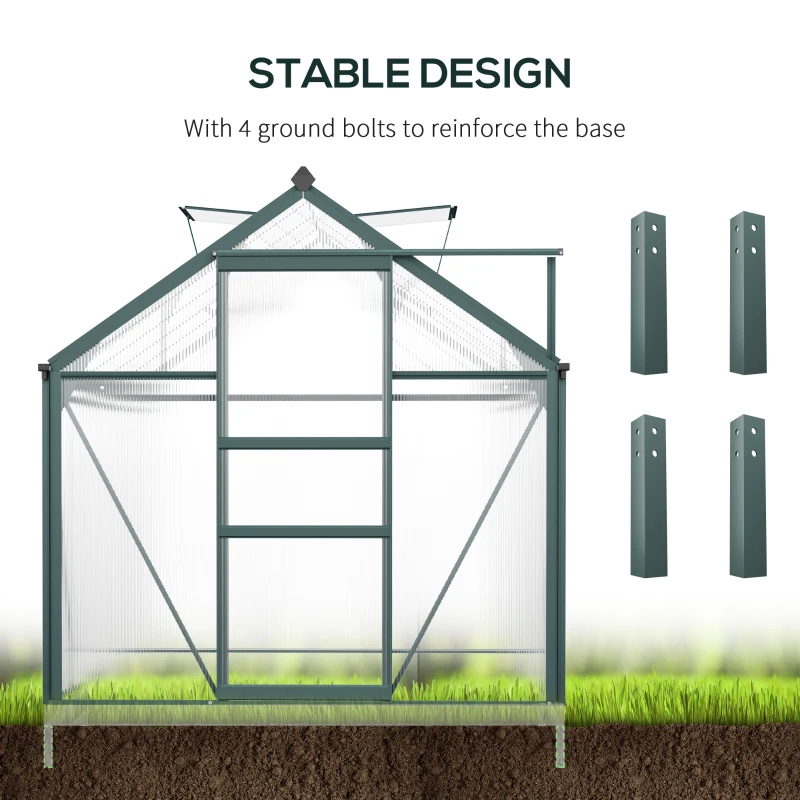 Outsunny 6 x 10ft Polycarbonate Greenhouse - Large Walk-In Green House with Sliding Door and Window, Garden Plant Grow House with Aluminium Frame and Foundation, Dark Green(m-18)