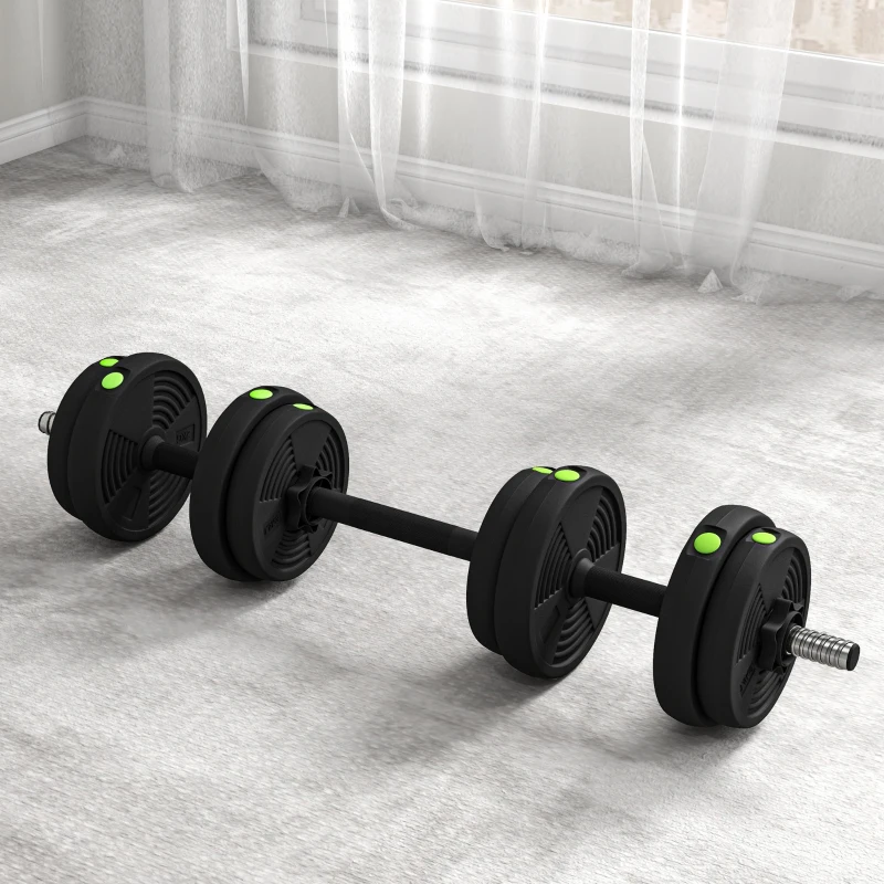SPORTNOW Haltères 2 en 1 réglables, haltères libres avec poignées antidérapantes, 15 kg - barres incluses noir et vert