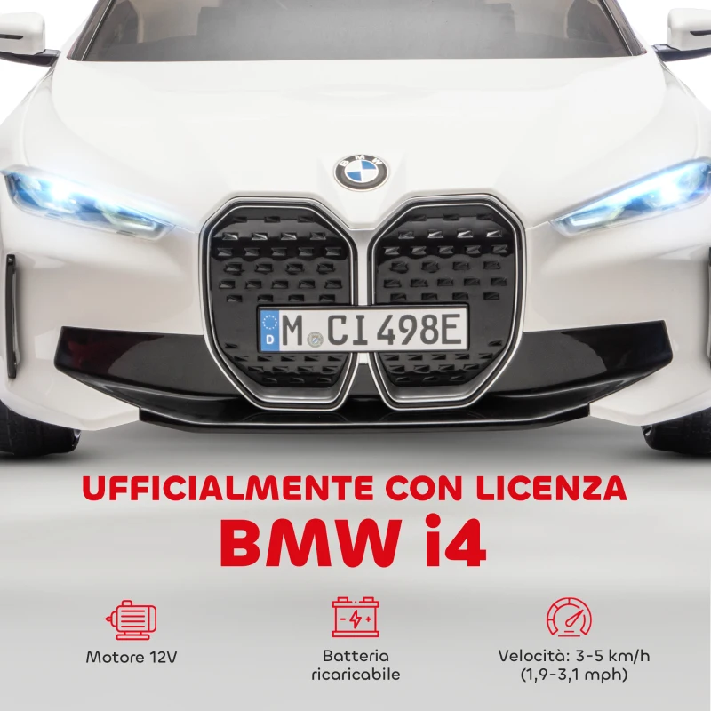 HOMCOM Macchina Elettrica per Bambini 3-6 Anni con Licenza BMW con Telecomando, Clacson e Fari, 115x67x45 cm, Bianca