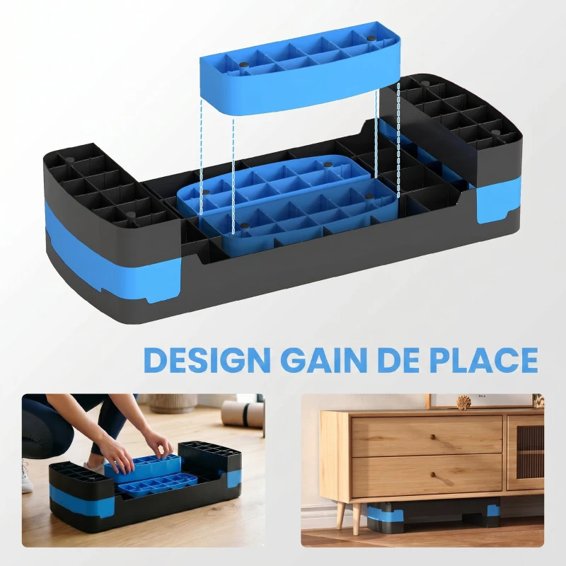 SPORTNOW Stepper Fitness Aérobic 3 Niveaux, Hauteur Réglable 10/15/20 cm avec Rehausses, Surface Antidérapante, 68x29x20cm, Bleu