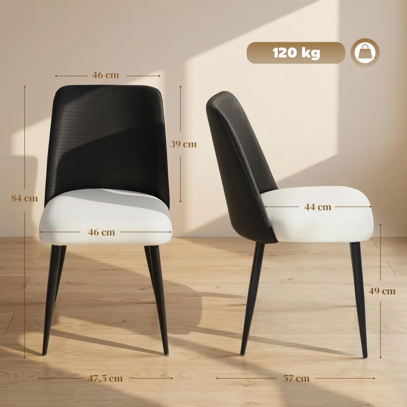 HOMCOM Conjunto de 2 Cadeiras de Cozinha com Encosto em PU Pernas de Aço e Assento Acolchoado 47,5x57x84 cm Preto e Bege