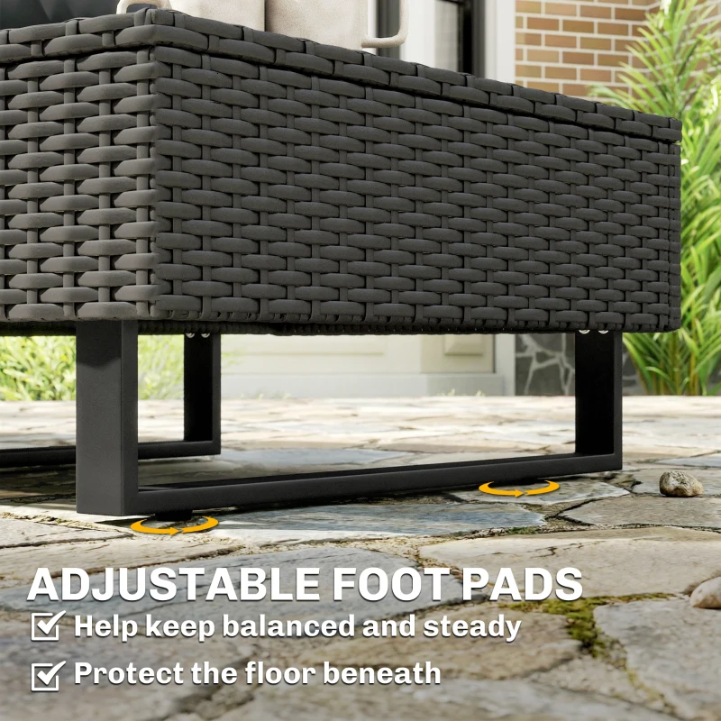 Outsunny 5 Seater Rattan Garden Furniture Set, L Shaped Garden Corner Sofa, Adjustable Back, Faux Wood Table, Dark Grey