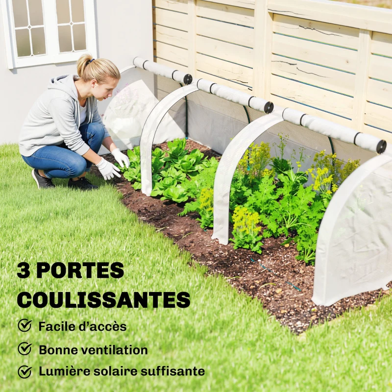 Outsunny Mini Serre de Jardin Serre à tomates 3L x 1l x 0,8H m Acier PE Haute densité 140 g/m² Anti-UV 3 fenêtres Blanc