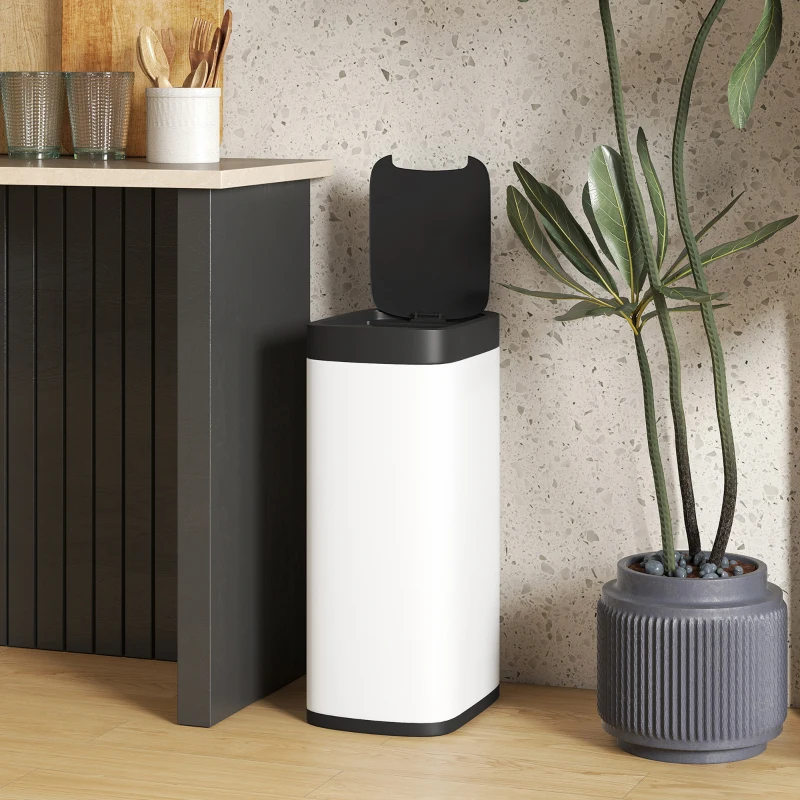 HOMCOM Poubelle de cuisine automatique 50L, poubelle à capteur de mouvement, fonctionne sur piles, 26,5x35,5x68cm, crème