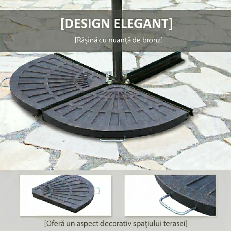Outsunny Set de 2 Greutăți pentru Umbrelă cu Bază în Cruce, 28 kg, Design în Formă de Evantai, din Colofoniu, 66x47x4.2 cm, Bronz
