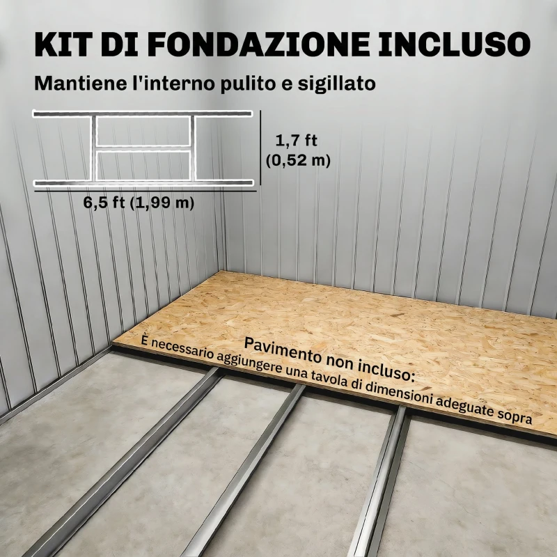 Outsunny Capanno Attrezzi con Tetto Inclinato, 2 Ingressi e Prese d'Aria, in Acciaio Zincato, 213x130x172 cm, Grigio