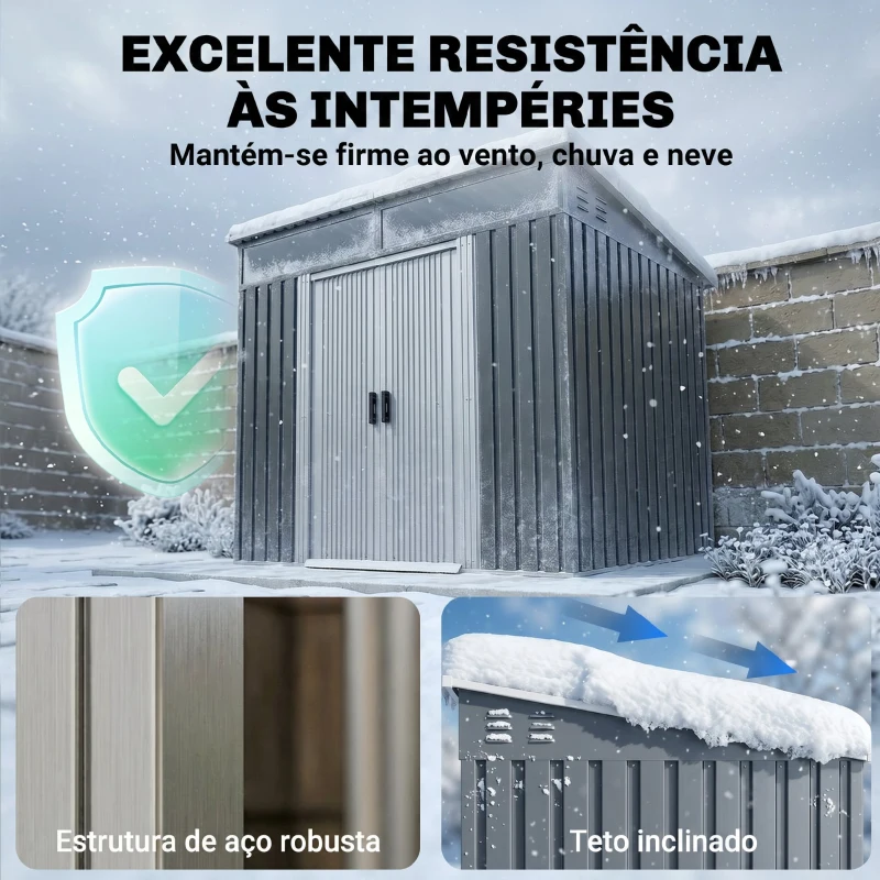Outsunny Abrigo de Jardim 2 m² 195x122x181,5 cm Abrigo de Armazenamento Metálico com Porta de Correr e 2 Janelas Cinza Escuro