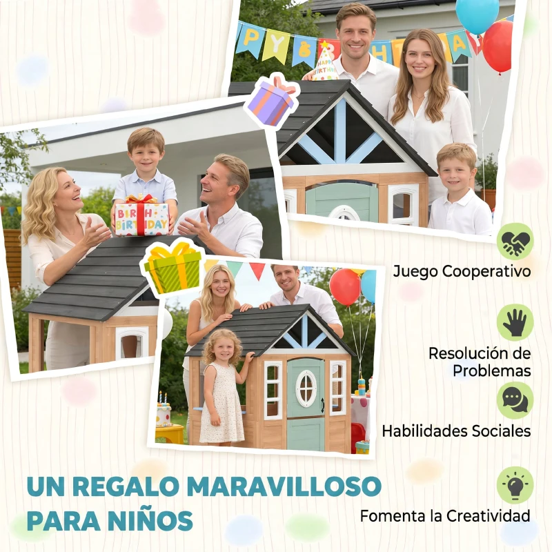 AIYAPLAY Casita Infantil Exterior e Interior de Madera con Puerta para Mascotas Cocina de Juguete Media Puerta Madera Natural