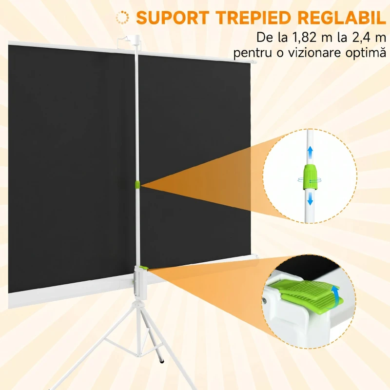 HOMCOM Ecran Proiector 84 Inch cu Trepied Reglabil, din Plastic și Metal, 200x8x118 cm, Alb