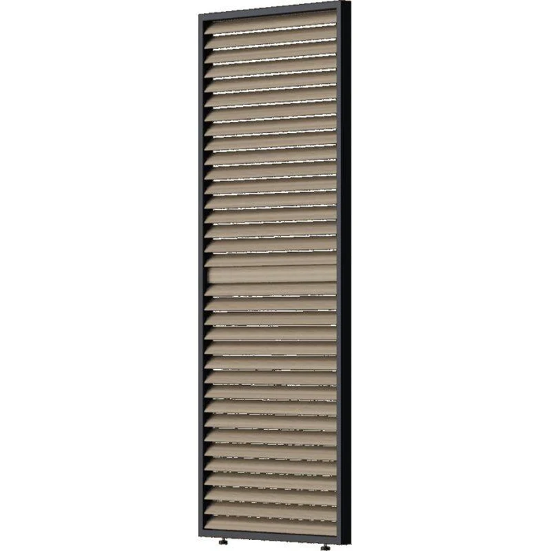 Panneau brise-vue - OMBREA - Ventelles horizontales mobiles - 1 m - Aluminium - Anthracite et ventelles finition bois