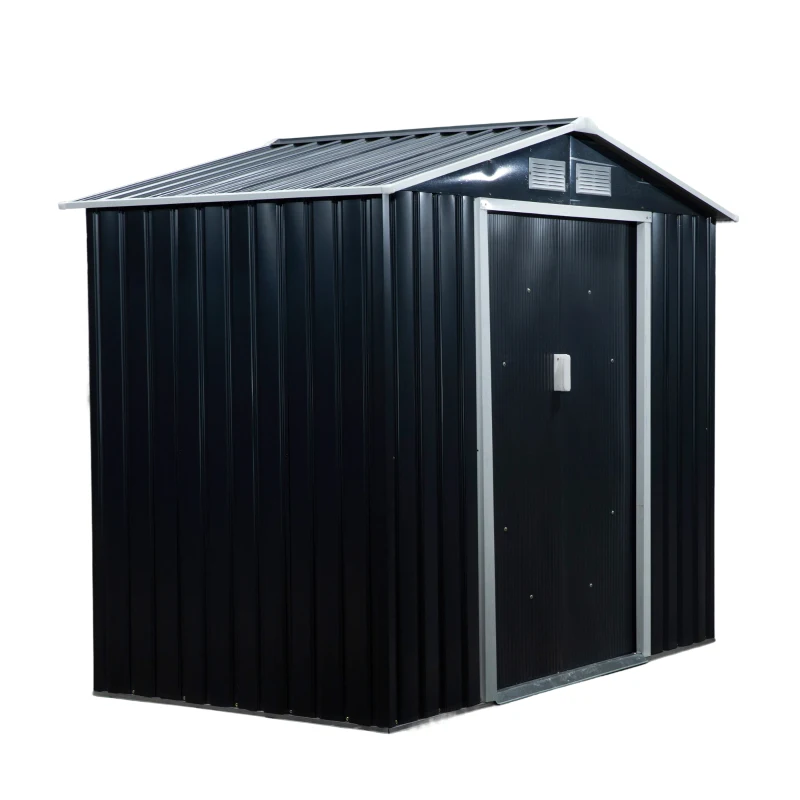 Outsunny Casuta de Gradina Depozitare Unelte din Tabla de Otel, Magazie de Gradina din Otel cu Usi glisante, 213x130x185cm, Gri