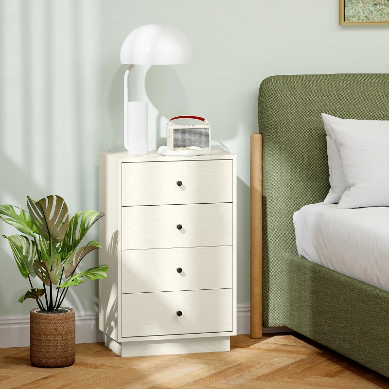 HOMCOM Commode 4 tiroirs moderne, meuble de rangement pour chambre à coucher, salon, entrée, 47 x 29 x 75 cm, crème