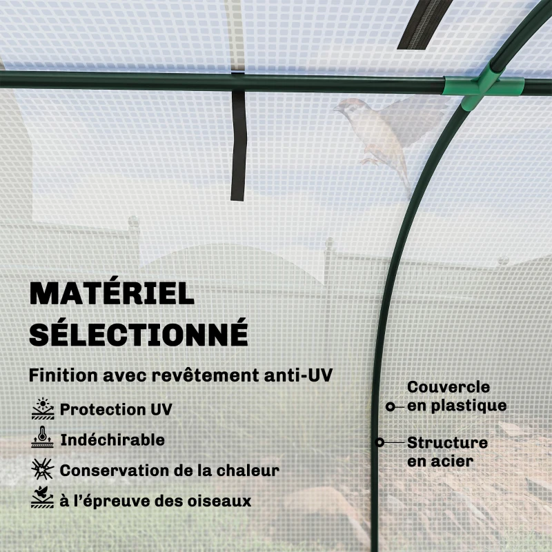 Outsunny Mini Serre de Jardin Serre à tomates 3L x 1l x 0,8H m Acier PE Haute densité 140 g/m² Anti-UV 3 fenêtres Blanc