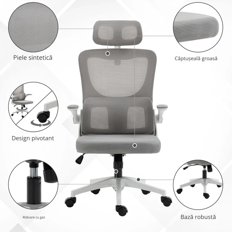 Vinsetto Scaun Birou Ergonomic – Cu Tetiera Reglabila & Suport Lombar
