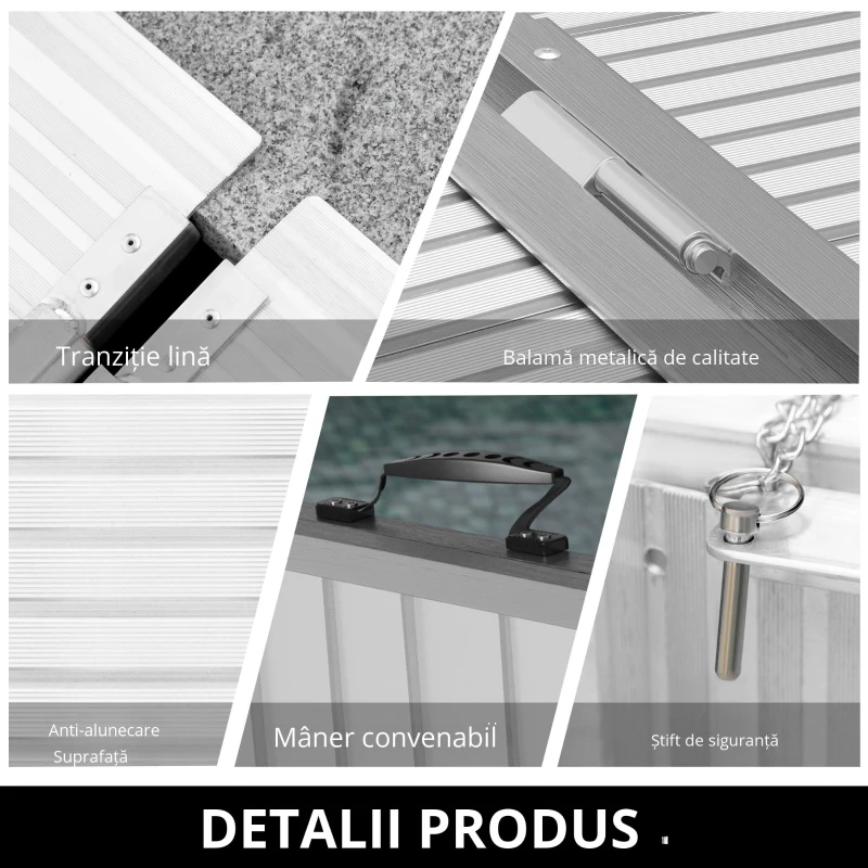 HOMCOM Rampă pentru Scaun cu Rotile din Aliaj de Aluminiu Antialunecare, Capacitate 272 kg