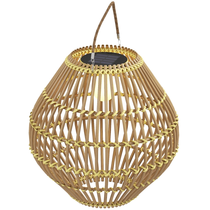 Outsunny Lampa solarna, rattanowa lampa ogrodowa, wodoszczelna lampa solarna z czujnikiem światła, lampa ogrodowa LED z konstrukcją bębna, na taras, balkon, stal, żółta