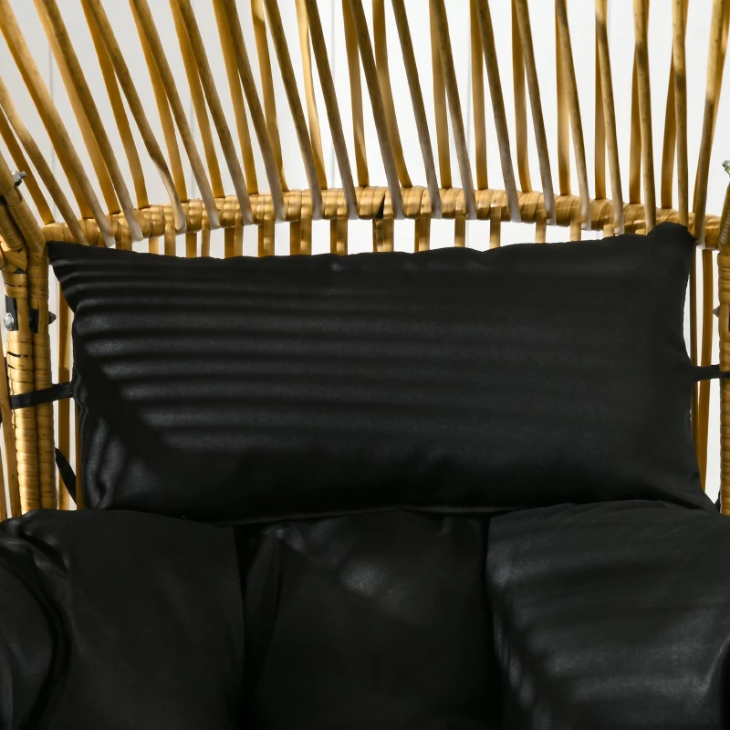 Outsunny Fotoliu de Grădină tip Ou cu Tetieră și Perne pentru Șezut, din Ratan și Oțel, 89x75x143 cm