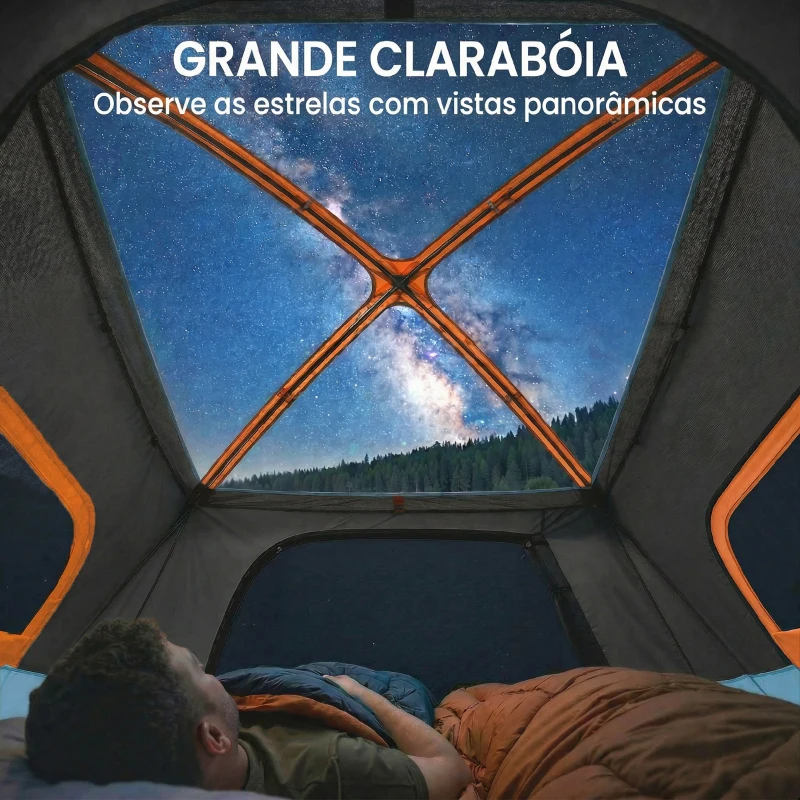 Outsunny Tenda de Campismo Familiar Tipo Túnel para 4 Pessoas com 2 Quartos, Portas e Claraboias Impermeável 530x380x220 cm Multicor