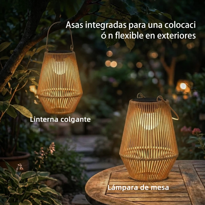 Outsunny Set de 2 Farolas Solares Exterior Linternas Jardín de Ratán Colgantes con Encendido y Apagado Automático IP44 Marrón