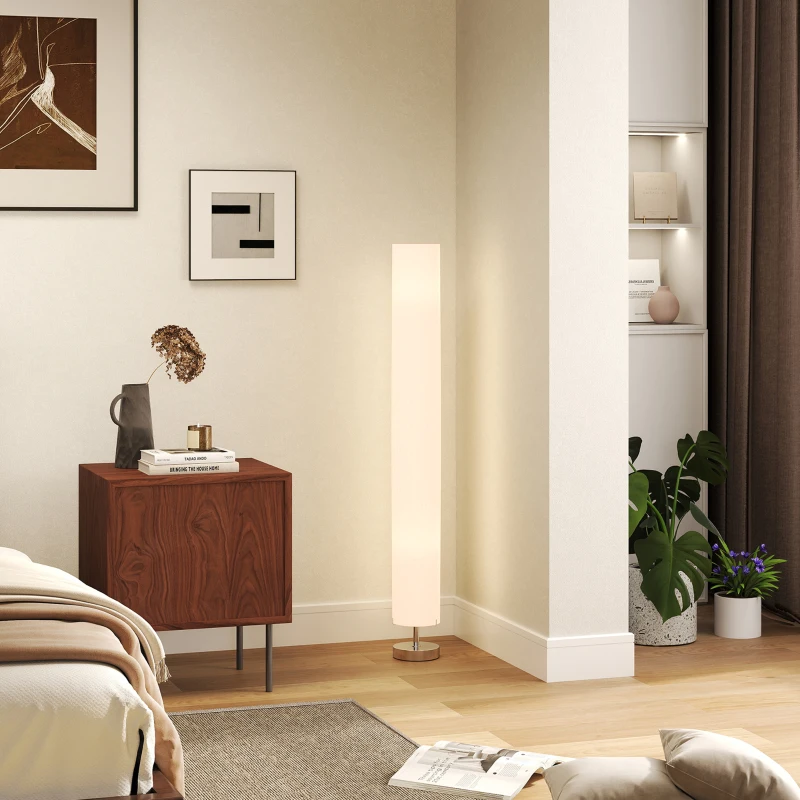 HOMCOM Lampe lampadaire colonne sur pied moderne lumière tamisée 40 W 14L x 14l x 120H cm inox blanc