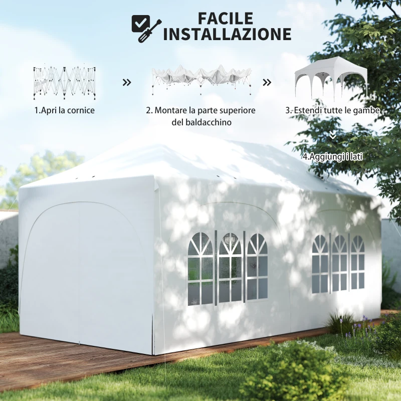 Outsunny Gazebo da Giardino Pieghevole 3x6 m con Pareti Rimovibili e Borsa di Trasporto, Bianco