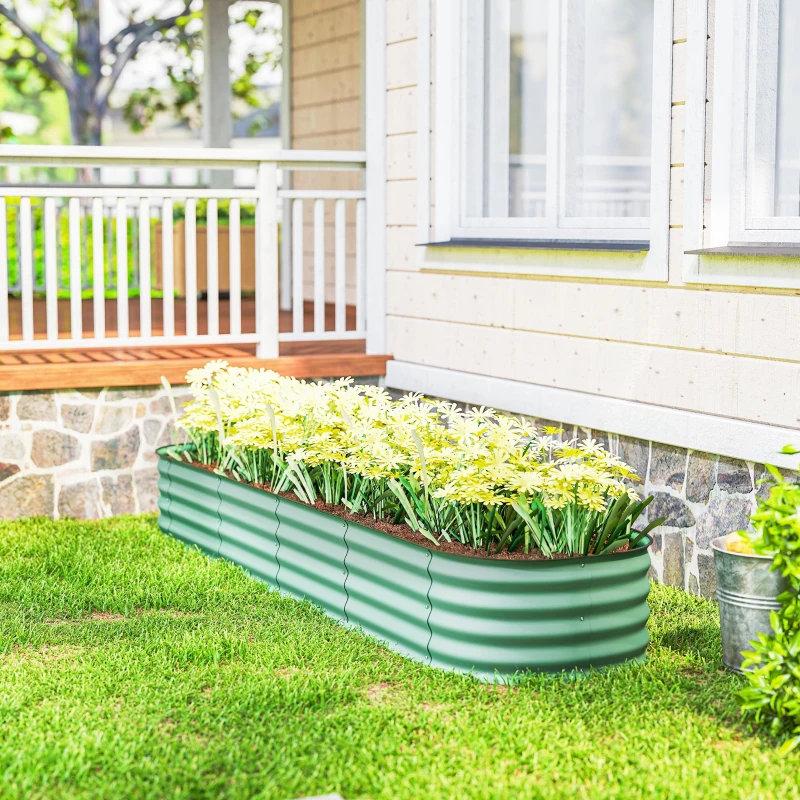 Outsunny Jardinière surélevée carré potager de jardin en acier modulable pour légumes, plantes, fleurs, dim. 240 x 62 x 30cm