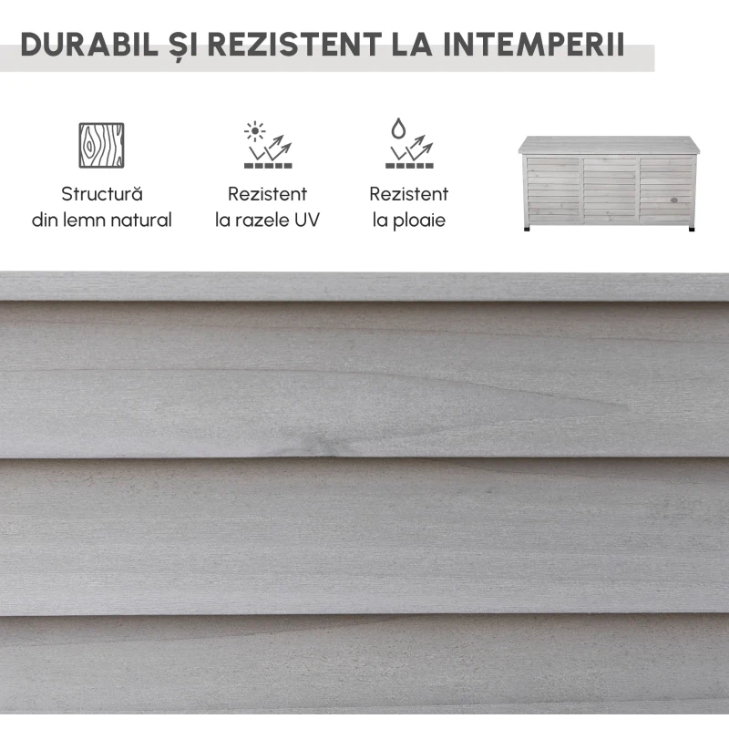 Outsunny Banca Lemn Gri 127×56×60 cm – Cu Spatiu de Depozitare