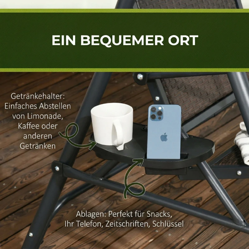 Outsunny Balansoar cu 3 Locuri, Balansoar de Gradina cu Copertina Ajustabila, Scaun din Ratan si Cadru de Otel(m-7)