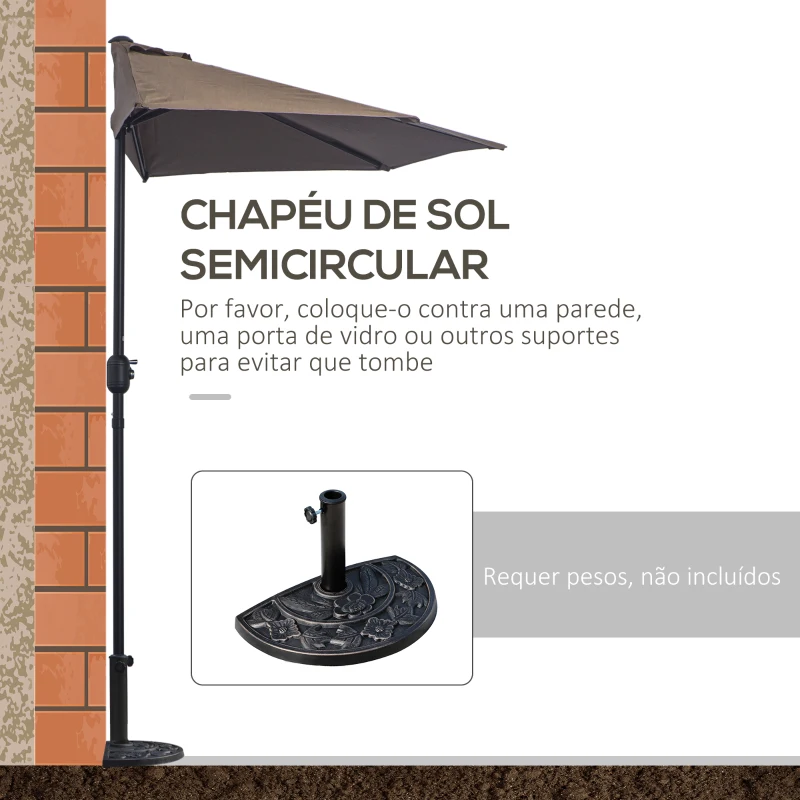 Outsunny Guarda-Sol 269x138x236 cm com Manivela e Forma Semicircular de Poliéster 180 g/m² para Jardim, Terraço, Piscina e Café