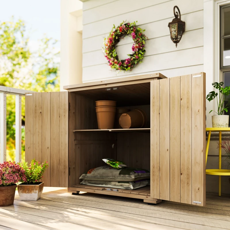 Outsunny Armoire de rangement en bois pour le jardin, Double Porte étagère réglable et Toit bitumé bois sapin