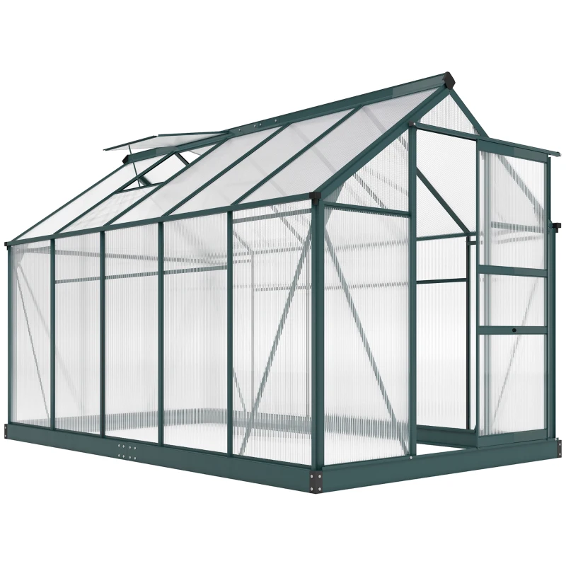 Outsunny Serra da Giardino in Policarbonato Anti UV 190x312x201cm con Finestra e Porta Scorrevole, in Alluminio
