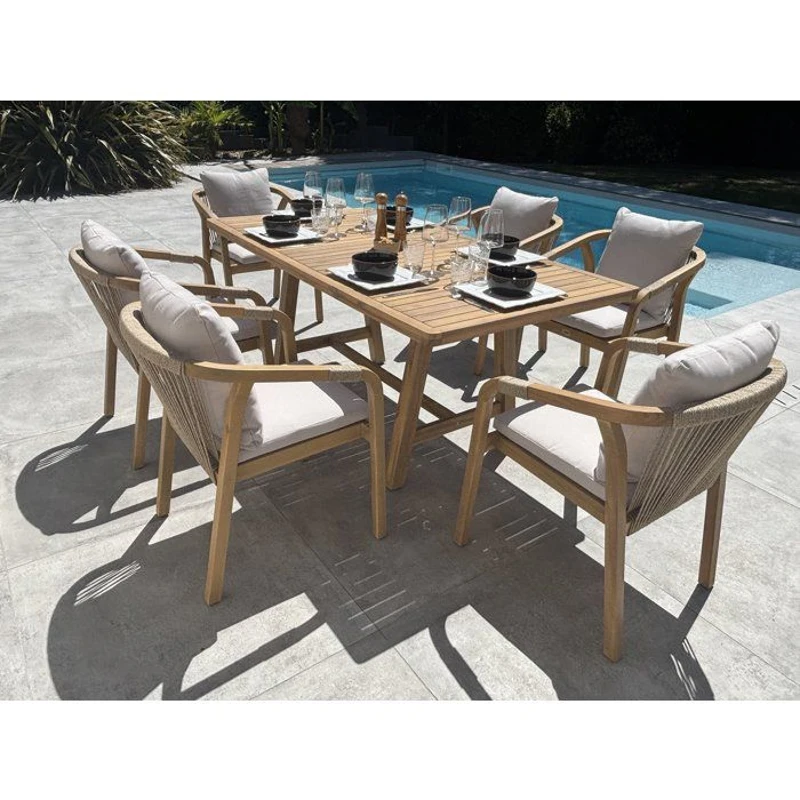Ensemble repas de jardin - Bois d'acacia - 6 places - 170 x 90 cm - Serena