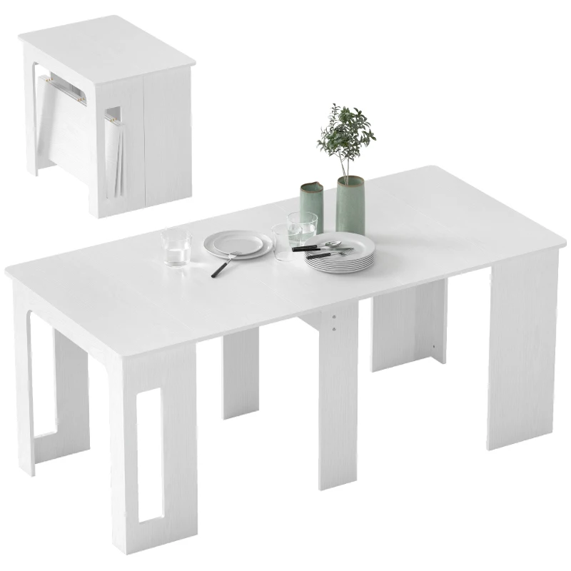 HOMCOM Table à manger pliante, table pliante cuisine extensible jusqu'à 6 personnes, pour petits espaces, salle à manger, blanc