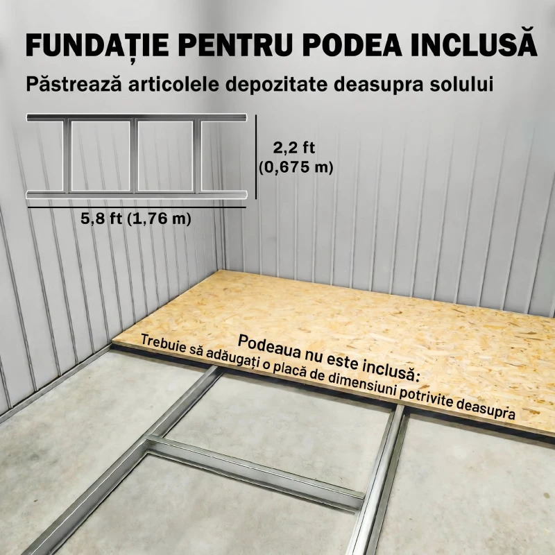 Outsunny Căsuță de Grădină pentru Unelte cu 4 Ferestre și 2 Cârlige, din Oțel Zincat, 195x122x181.5 cm, Gri