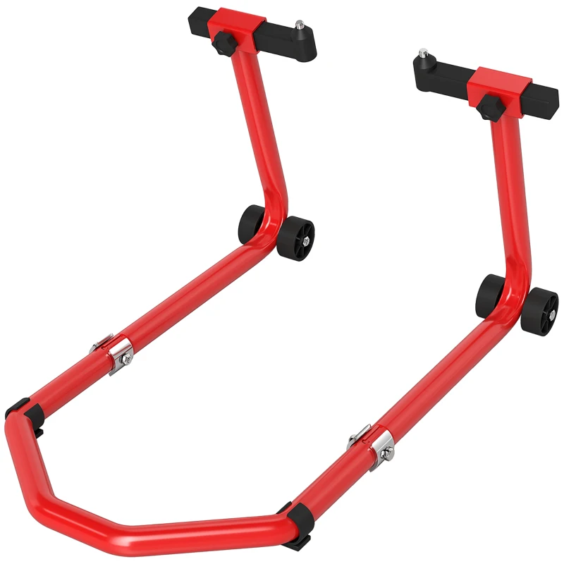 HOMCOM Stand pentru Motocicletă, Față și Spate, Capacitate 390 kg, Furci în U și L, Roți și Suporturi Antiderapante, Roșu