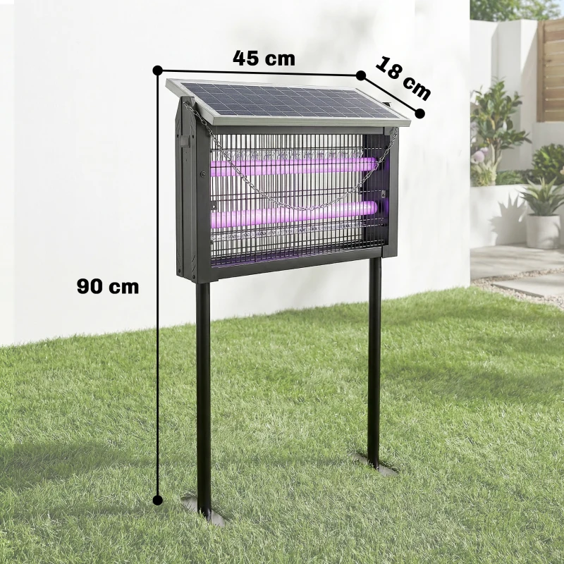 Outsunny Solar Bug Zapper Outdoor, 3500 V Electric Mosquito Fly Zapper with 4.3 m Cord, Dusk-to-Dawn Control, Black