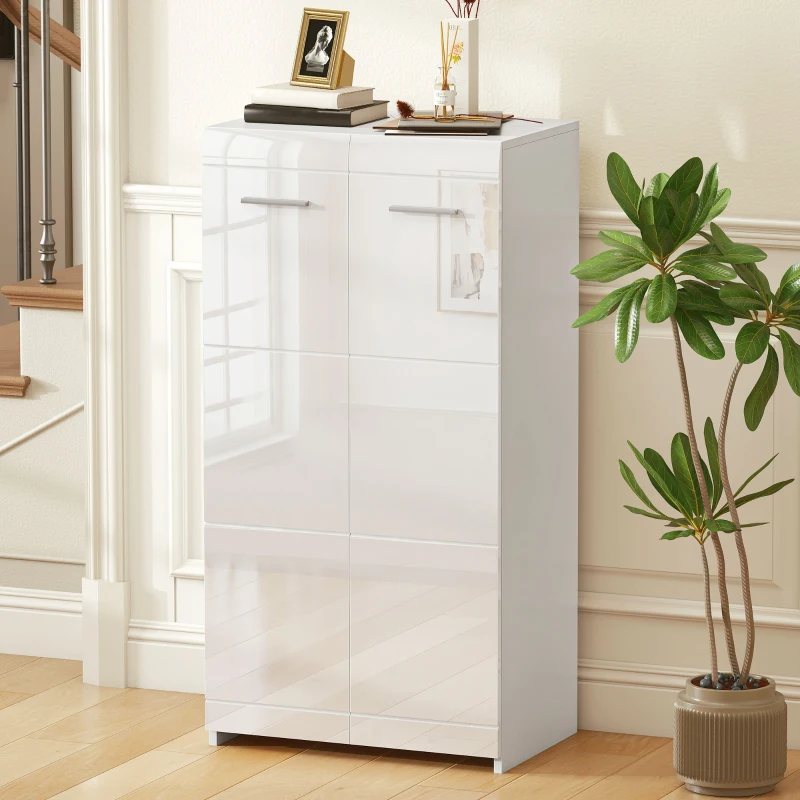 HOMCOM Sapateira Armário para Sapatos Moderno com Prateleiras Ajustáveis para 10 Pares de Sapatos 55x36x108 cm Branco Brilhante