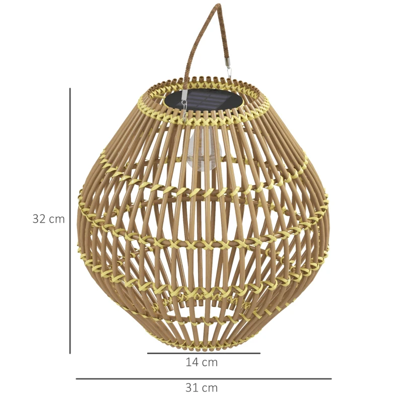 Outsunny Lampa solarna, rattanowa lampa ogrodowa, wodoszczelna lampa solarna z czujnikiem światła, lampa ogrodowa LED z konstrukcją bębna, na taras, balkon, stal, żółta