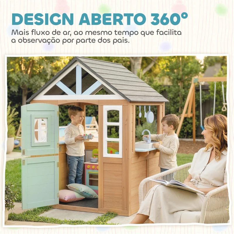 AIYAPLAY Casinha Infantil Exterior e Interior de Madeira com Porta para Animais de Estimação Casinha de Brincar 115,5x97,3x140 cm Madeira