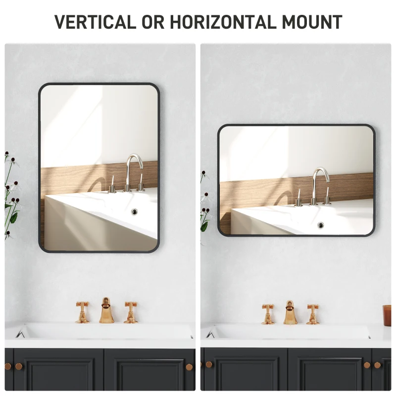 HOMCOM Specchio Bagno con Cornice in Metallo e Gancio, 50x2.5x70 cm, Nero