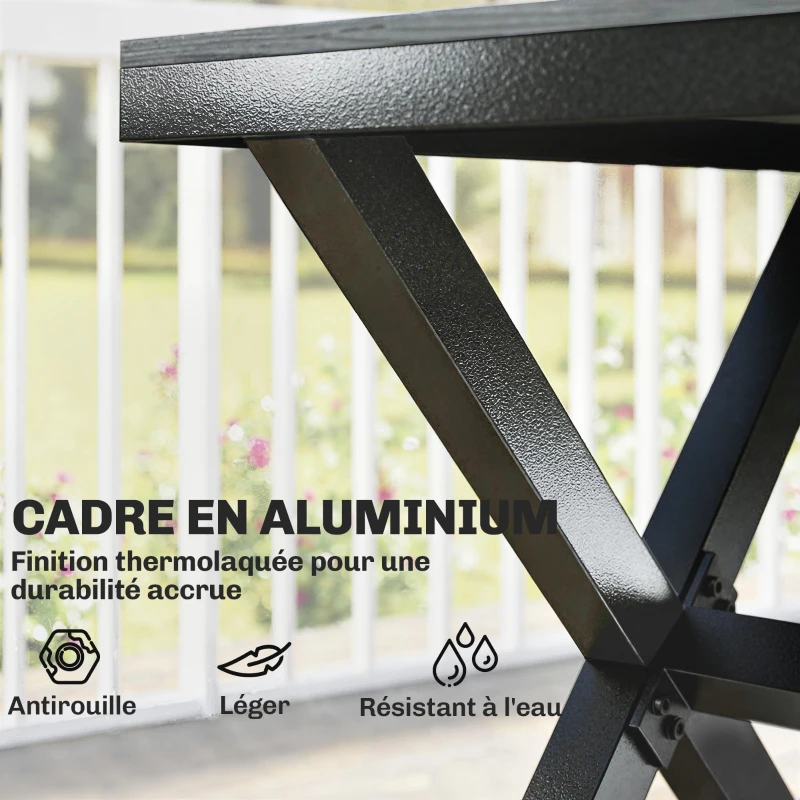 Outsunny Ensemble de Salle à Manger Extérieur 7 Pièces pour 6 Personnes, Table et Chaises Empilables avec Lattes Effet Bois, Cadre en Aluminium, Gris