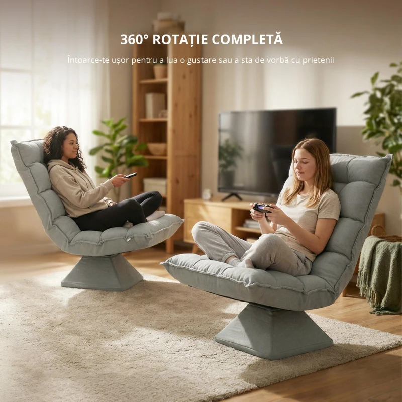 HOMCOM Scaun de podea, stil contemporan, Oțel, Material textil cu efect de catifea, 62 x 70 x 95 cm, Gri
