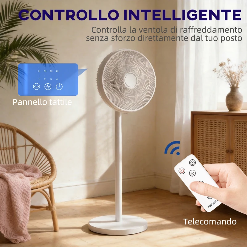 HOMCOM Ventilatore a Piantana con Telecomando, Regolabile in Altezza, 4 Velocità, Oscillazione 80°, Bianco