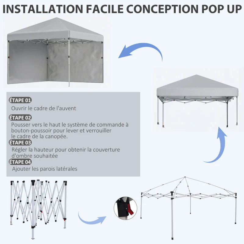 Outsunny Tonnelle barnum de jardin pop-up pliant réglable en hauteur protection UV 30+ 2 parois latérales sac de transport inclus