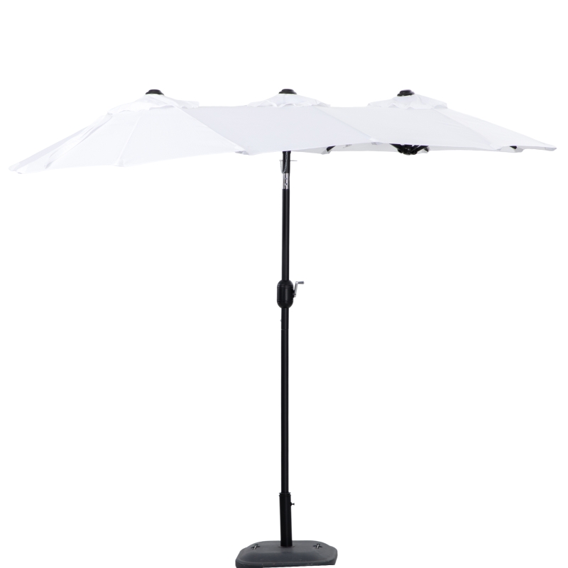 Outsunny Umbrela de soare de gradina basculabila dubla cu deschidere cu manivela, copertina cu orificii cu ventilatie si 12 nervuri, 295x152x222cm, alb