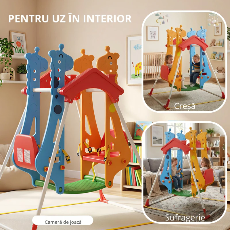 AIYAPLAY Leagăn pentru copii, Cadru-leagăn copii 3-5 ani cu Dublu Scaun Față în Față, 114x94x134,5cm, Multicolor