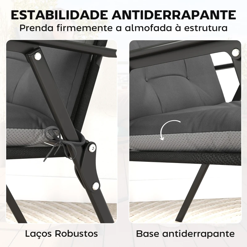 Outsunny Conjunto de 4 Almofadas para Cadeiras de Jardim Impermeáveis e Antiderrapantes com Encosto e Fitas 112x53 cm Cinzento Escuro